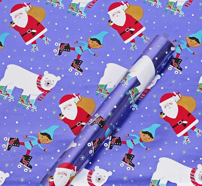 Holiday Time Christmas Gift Wrapping Foil Paper Roll, Santa with Characters