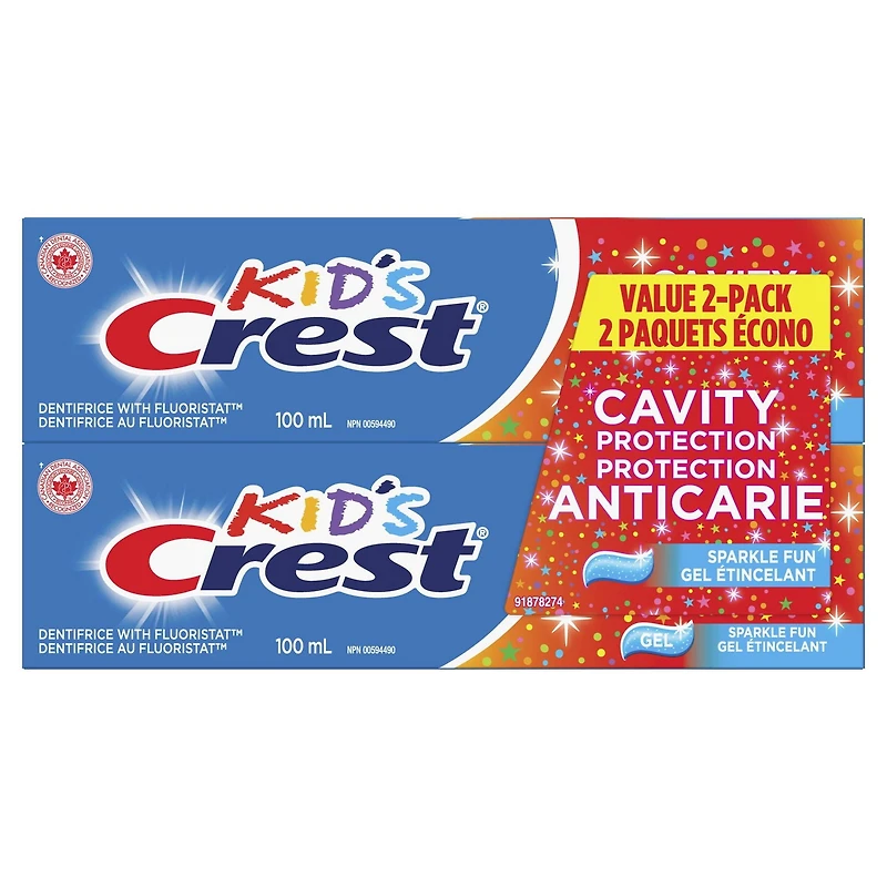 Dentifrice Crest Protection anticarie pour enfants, saveur Gel étincelant 100 ml, paquet de 2