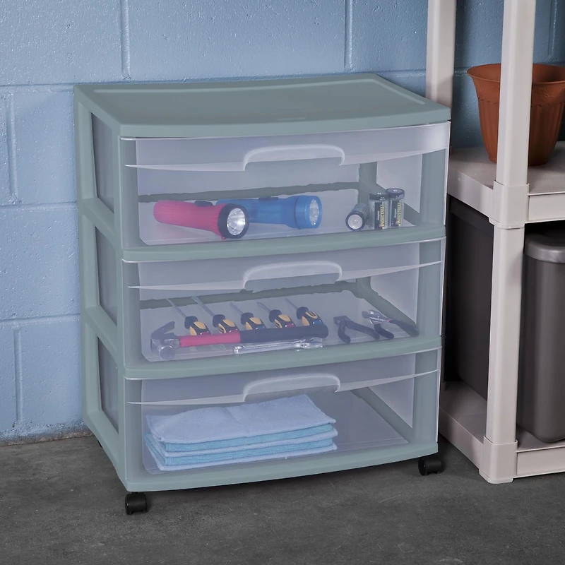 Sterilite  Wide 3 Drawer Cart-  Aqua