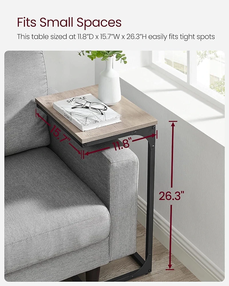 Boutique Home C-Shaped Sofa End Side Table Ideal for Den, Living Room, TV Tray Table - Grey