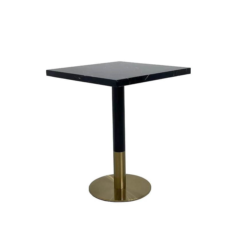 Garza Square Dining Table made of Faux Marble with Brushed Gold Details in White