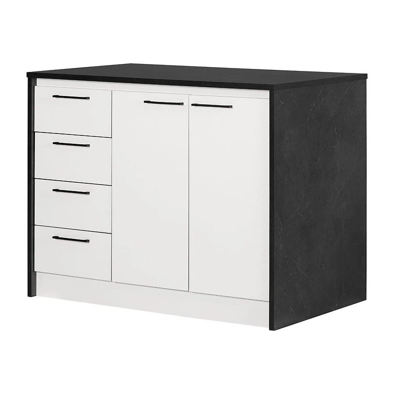 Îlot de cuisine avec rangement, fini Fausse Pierre Noire et Blanc, collection Myro de Meubles South Shore