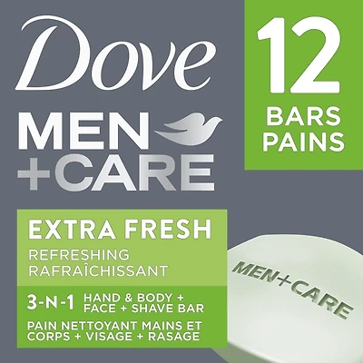 Pain Nettoyant Mains, Corps, Visage et Rasage Dove Men+Care Extra Fresh Pain Nettoyant 12x106g