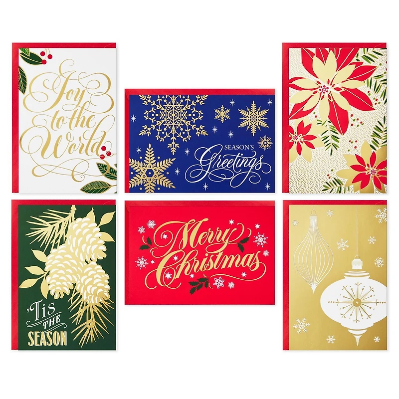 Assortiment de cartes Hallmark de Noël dans une boîte, motifs métallisés classiques (6 motifs, 36 cartes et enveloppes)