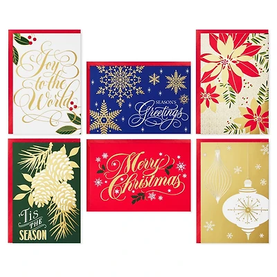 Hallmark Boxed Christmas Cards Assortment, Gold Foil Classic (6 Designs, 36 Cards With Envelopes)