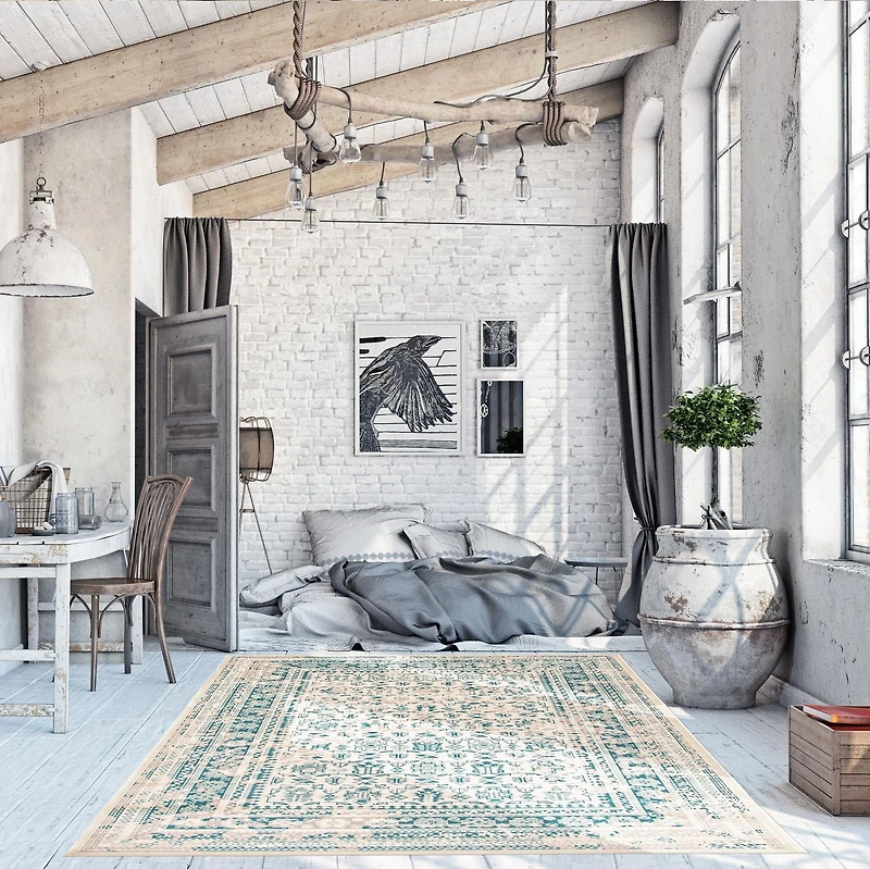 Tapis ECARPET de Style Traditionnel pour Salle à Manger, Salon et Chambre à Coucher Wilby Vert