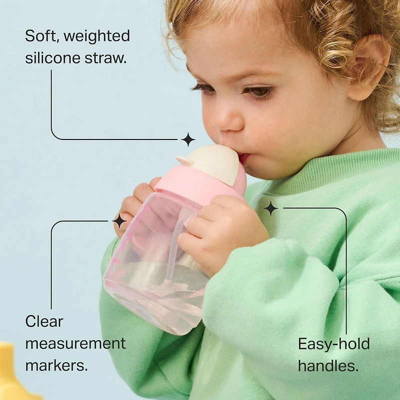 Tommee Tippee Starter Straw Cup, 8oz, gobelet pour enfant de 6 mois et plus, avec paille lestée en silicone et poignées faciles à tenir, bleu et vert, 2 pièces