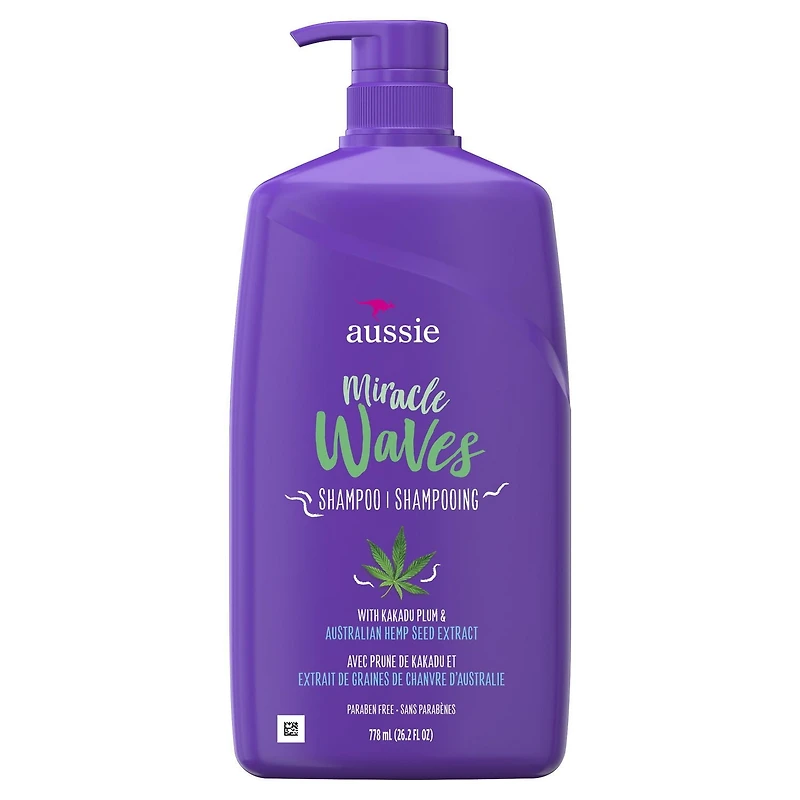 Aussie Miracle Waves Anti-Frizz Hemp Paraben-Free Shampoo, 778 mL