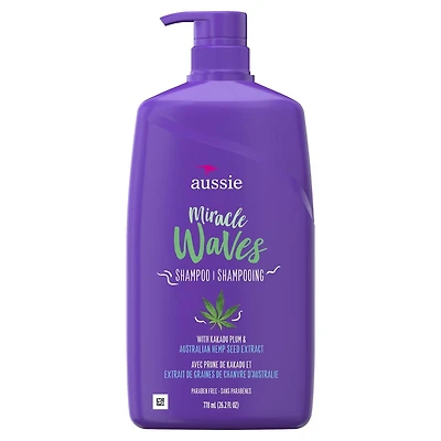 Aussie Miracle Waves Anti-Frizz Hemp Paraben-Free Shampoo, 778 mL