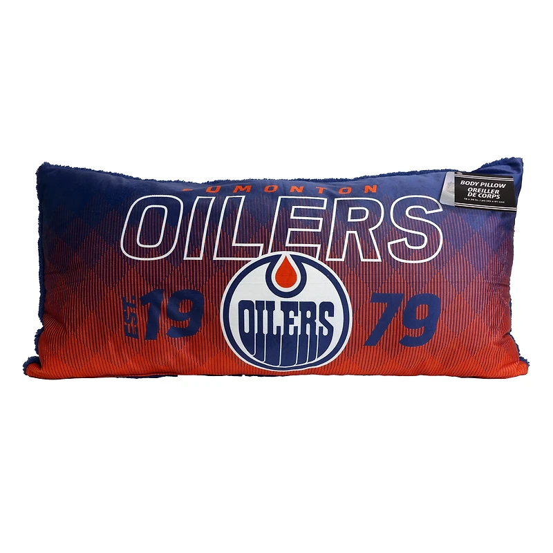 Oreiller de corps des Edmonton Oilers de la LNH 18po x 36po COUSSIN DE CORPS EDMONTON OILERS