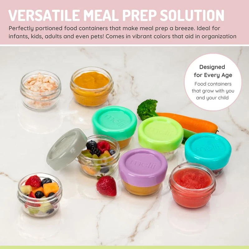 Melii Contenant à nourriture en verre (4oz, ensemble de 6) pour Bébés, Enfants et Adultes