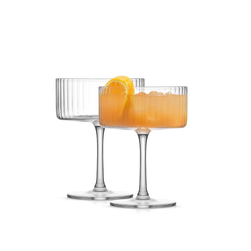 JoyJolt Elle Fluted Martini Coupe Glasses - 10 oz - Set of 2, Lead Free Glass