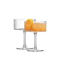 JoyJolt Elle Fluted Martini Coupe Glasses - 10 oz - Set of 2, Lead Free Glass