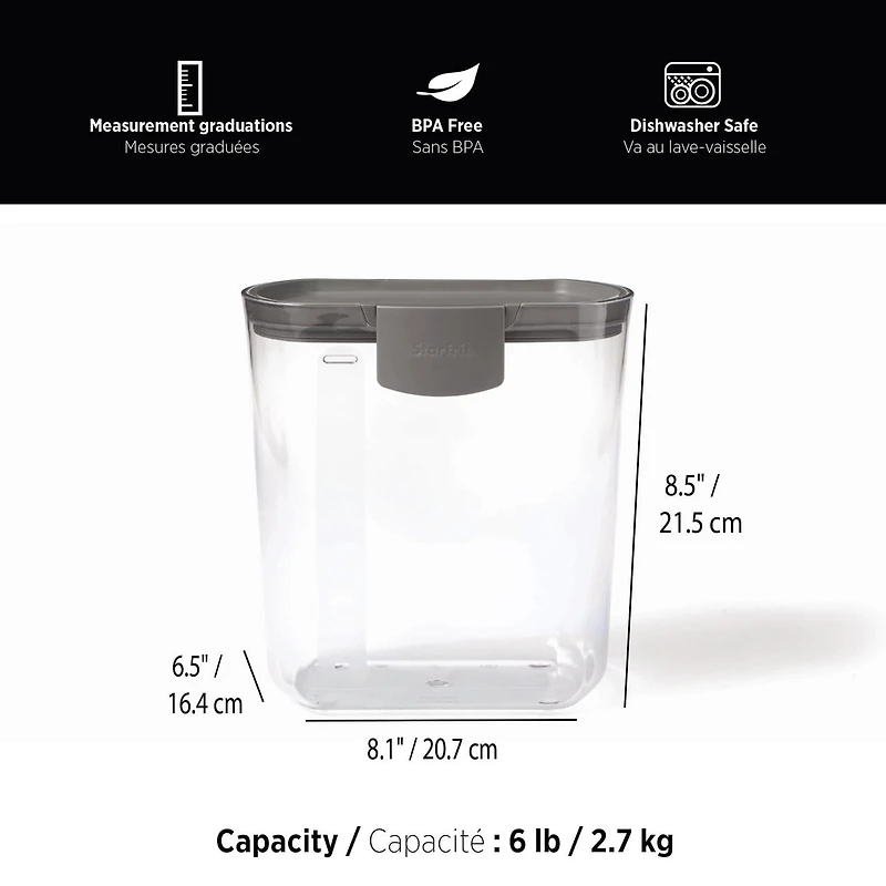 Starfrit ProKeeper Contenant pour Farine avec Niveleur, Mesures graduées, Capacité de 2.7kg/6lb, Étanche à l'air Contenant