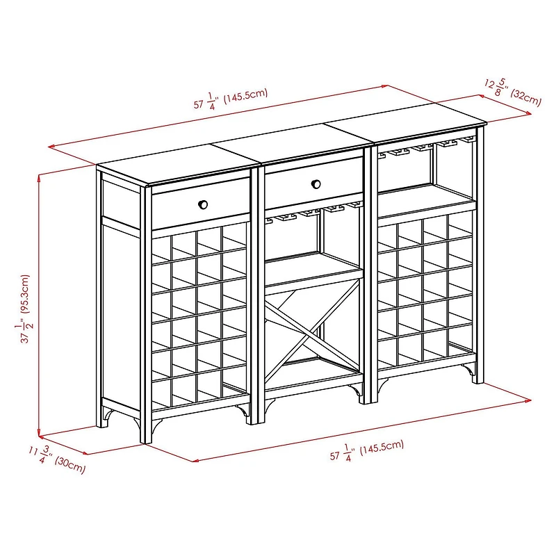 Winsome Ancona 3-Piece Wine Cabinet Modular Set in Espresso Finish - 92367