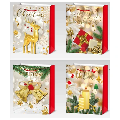 Sacs Cadeaux De Noël (Joyeux Noël Doré) (Assortiment) (2Xl) - Lot De 12