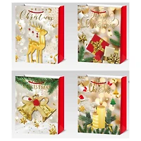 Sacs Cadeaux De Noël (Joyeux Noël Doré) (Assortiment) (2Xl) - Lot De 12