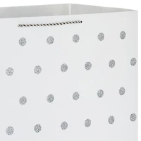 Très grand sac-cadeau de 20 po avec poignées, Hallmark (paillettes blanches et argentées) pour les fêtes, les mariages, les remises des diplômes, Noël