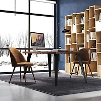 Ensemble de 2 chaises de bureau Homy Casa avec dossier rond rembourré, sans accoudoirs, imitation daim brun