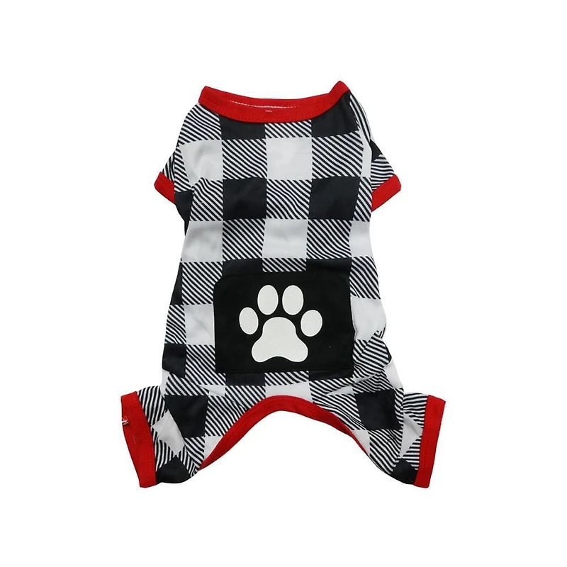 Way to Celebrate Dog Clothes: Knit Jersey Pajama for Dogs, Black & White Plaid with Paw Print Screenprint, Size XS-XL