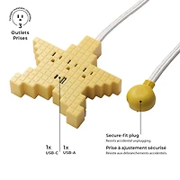 GLOBE 3-Outlet Yellow Pixel Star Flat Plug Indoor Power Strip with 1x USB-A 1x USB-C Charging Ports (15.5 combined)