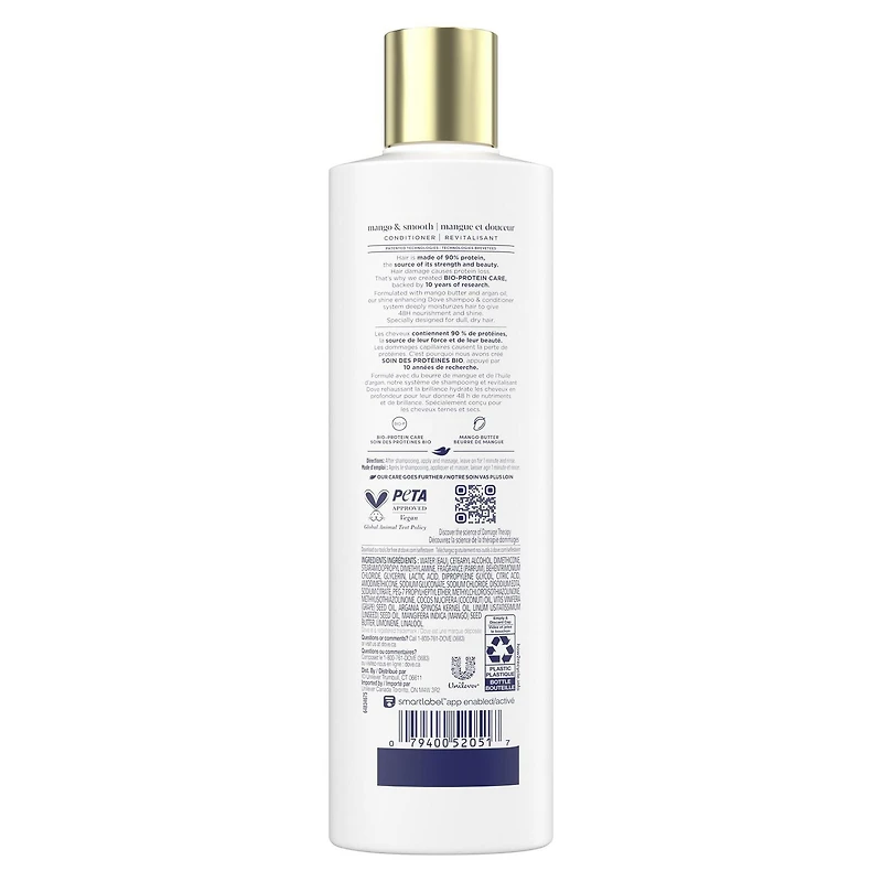 Revitalisant pour cheveux ternes et secs, Dove Mangue et Douceur avec technologie Soin Bio-Protéine Liquide, 355mL 355 ML