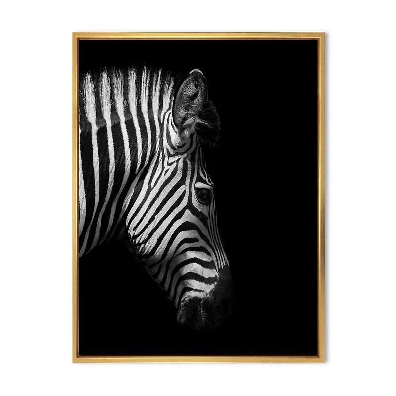 Designart Monochrome Portrait of Zebra Head FLOAT FRAME WALL ART