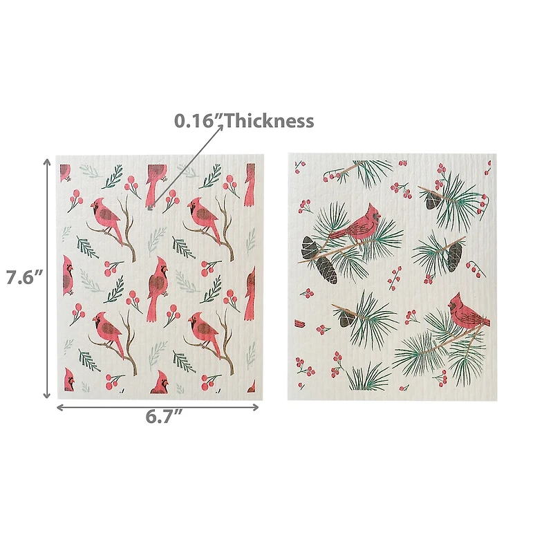 Swedish Dish Cloth Set Of 2 (Holly Berries And Cardinal) (Asstd) - Set of 2