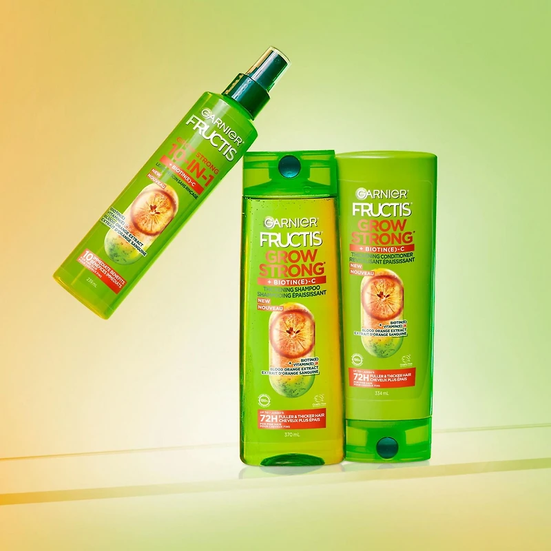 Garnier Fructis Grow Strong Thickening 10-in-1 Spray Sans Rinçage Épaississant, pour Cheveux Fins, Protection Thermique, avec Vitamine C, 239ml Épaissit le toucher du cheveu