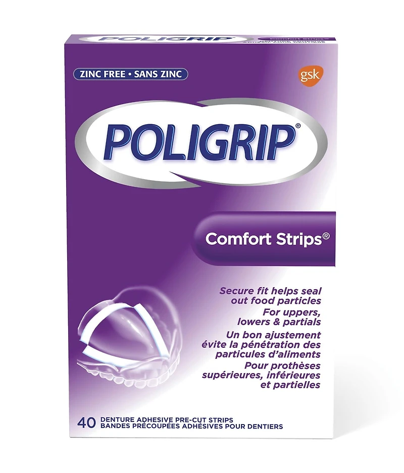 Poligrip Bandes confort Adhésif pour prothèses dentaires