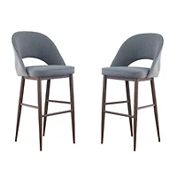 Executive Stool with PU Upholstery and Walnut Metal Frame – High Back Stool with Foot Rest, Mid-Century Style, Comfortable and Sturdy Seating for Offices and Modern Spaces