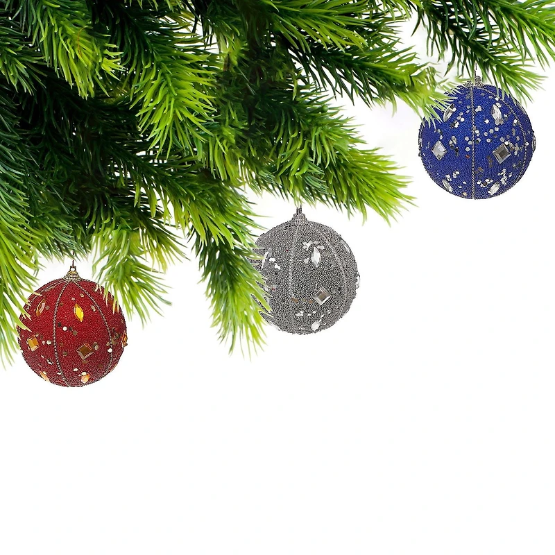Noël 10 Cm Ornements Gemmes Perlées - Ensemble De 12