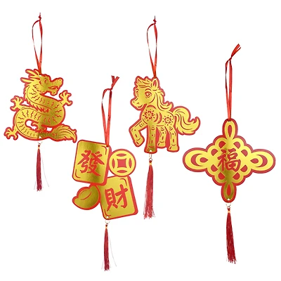Chinese New Year Dragon, Horse Design Paper Hanging, Color: Red;Gold, Size: 12", 4 Count, Brand: Way To Celebrate, Decoration