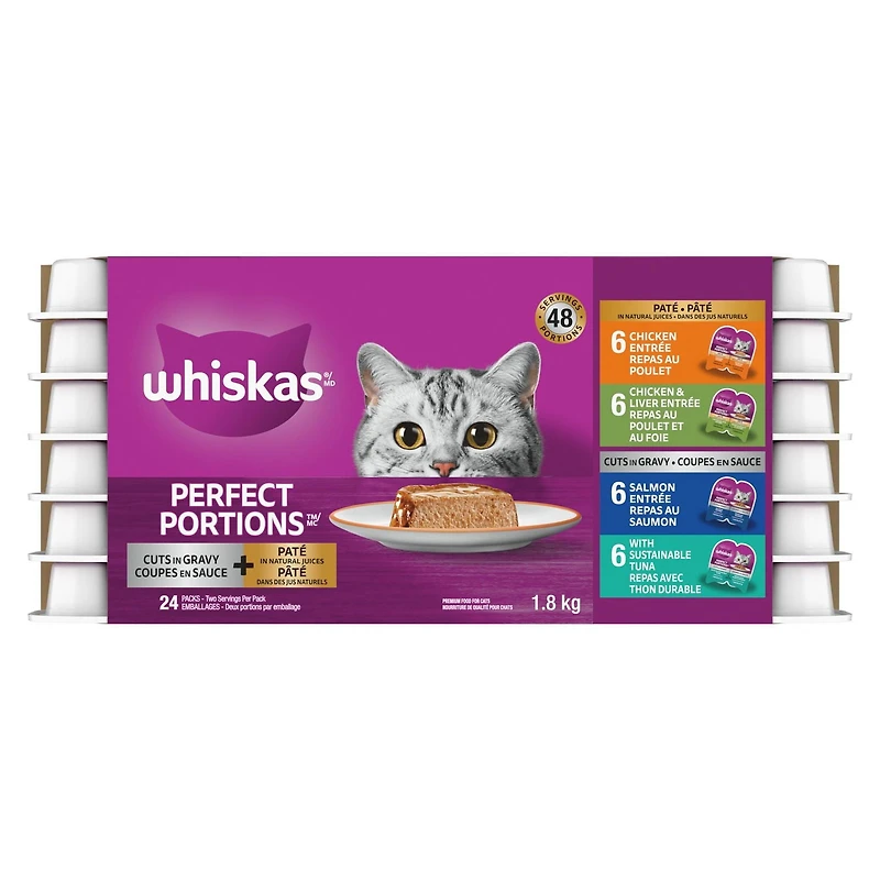 Whiskas Perfect Portions Cuts in Gravy & Paté Variety Pack Wet Cat Food, 24x75g