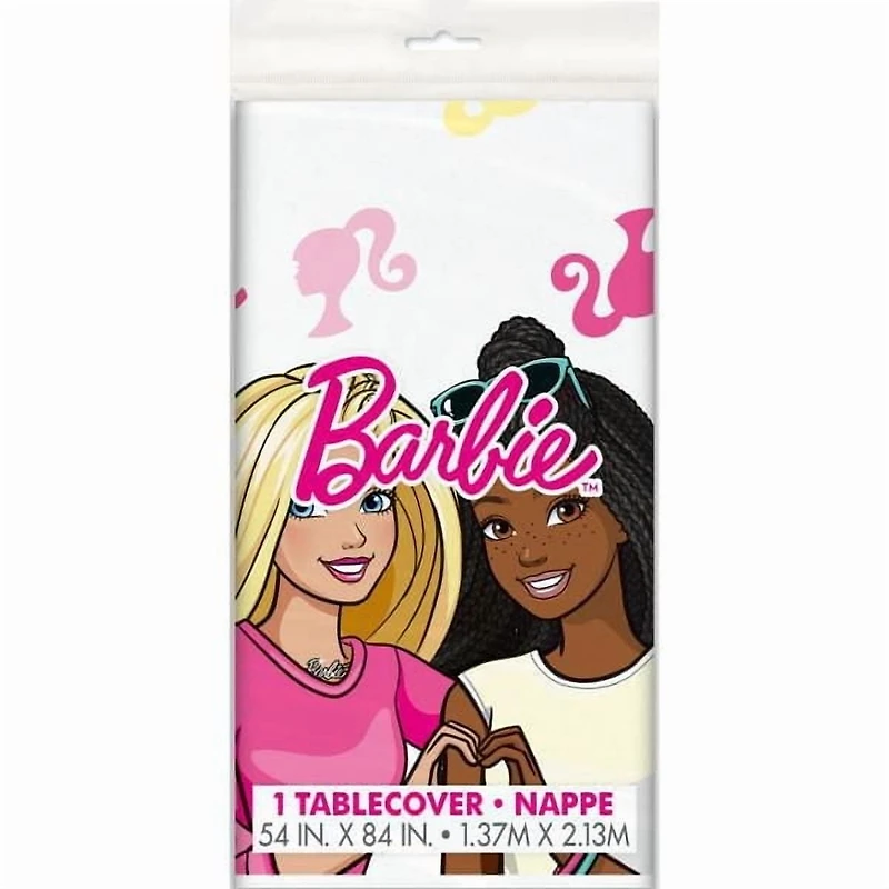 Nappe de table rectangulaire en plastique Barbie, 54" x 84", 1ct 1 nappe mesure 54" x 84