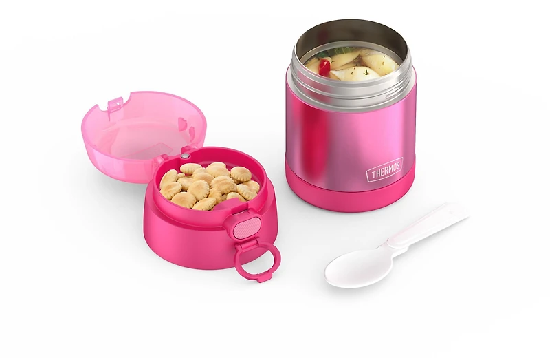 Thermos FUNtainer Pot alimentaire isolé sous vide en acier inoxydable avec dessus snack, 295 ml, rose