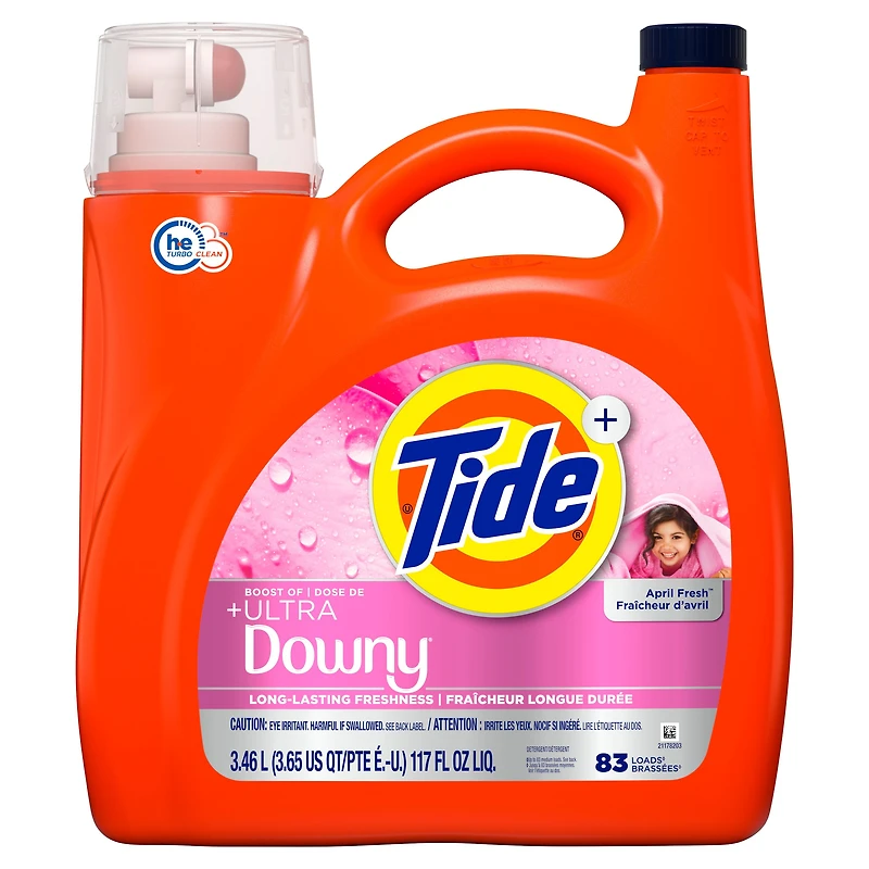 Détergent à lessive liquide Tide Plus dose de Ultra Downy au parfum Fraîcheur d’avril, détergent à lessive liquide avec fraîcheur de longue durée, 83 brassées, 3,4 L TIDE TD LIQ HE ASDFA