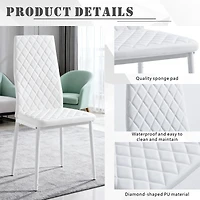 Noble House Modern Dining Chair Set of 4, Fireproof Leather Upholstery with Diamond Grid Pattern and Metal Frame,White
