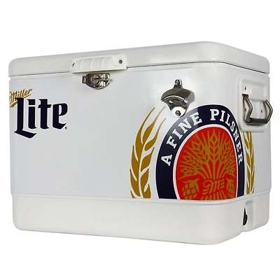 Miller Lite 54-Qt Ice Chest Cooler with Built-In Bottle Opener, Rustproof Portable Camping Cooler for Beach & Outdoor Adventures