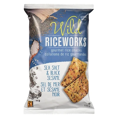 Collation de riz gourmet Wild de riceworks à saveur de sel de mer et sésame noire