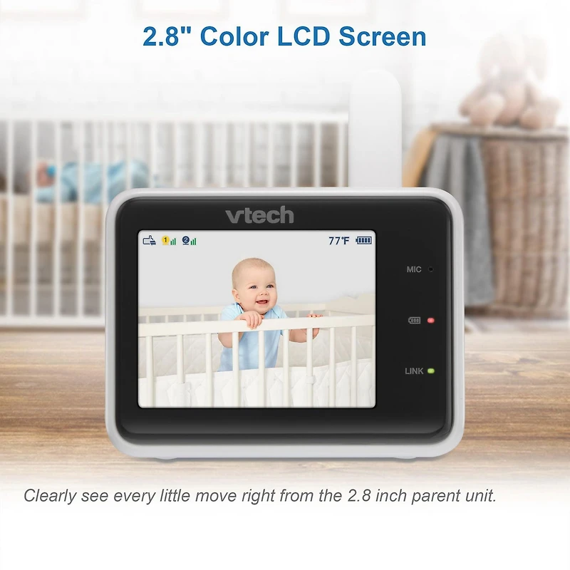 VTech RM2751 1080p Smart WiFi Remote Access Video Baby Monitor with Super-slim 2.8” Display, Night Light, (White), RM2751