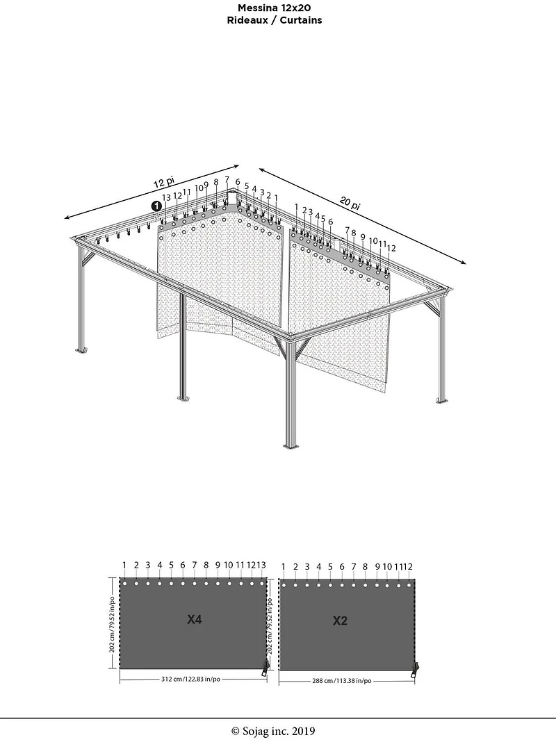 Sojag, rideaux gris pour abri soleil Monaco/Messina, 12 pi x 20 pi, rideaux d'extérieur
