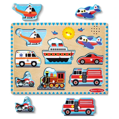 Melissa & Doug Véhicule Puzzle sonore - Puzzle en bois avec effets sonores activés par la lumière (8 pièces) Puzzle en bois
