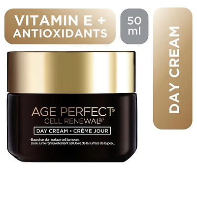 L'Oréal Paris Crème Hydratante de Jour, Age Perfect Cell Renewal, avec complexe réparateur antioxydant, Réduit l'apparence des rides, pour une peau plus ferme, éclatante et d'apparence plus jeune, 48 Hydratant de jour, 48 ml