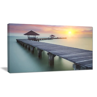 Tableau sur toile imprimée Design Art Photographie bord de mer Pont en bois de la mer et coucher de soleil
