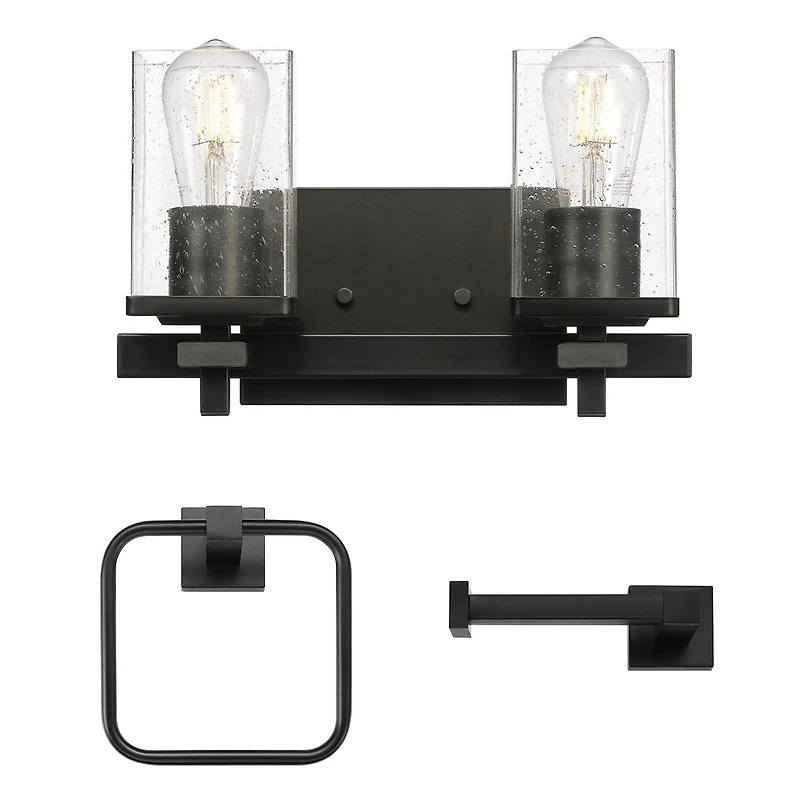 3-Piece Matte Black Powder Room Set with 13" 2-Light Vanity Fixture, 91007982