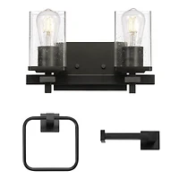 3-Piece Matte Black Powder Room Set with 13" 2-Light Vanity Fixture, 91007982