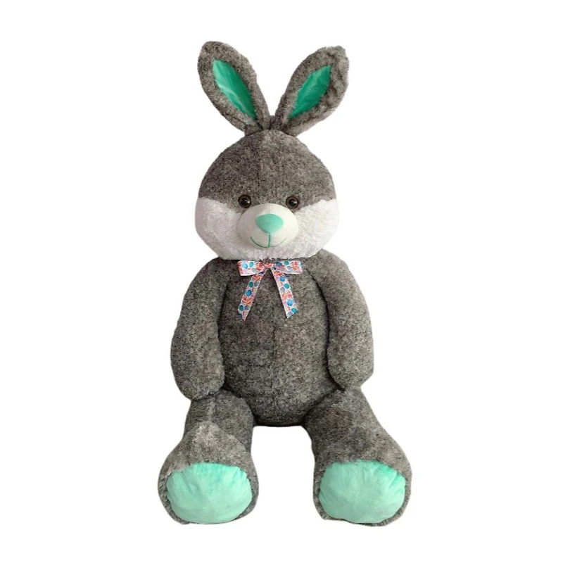 Très grand lapin en peluche gris