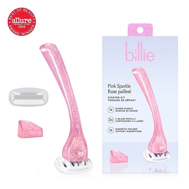 Billie Women’s Razor Kit - 1 Handle + Magnetic Holder + 2 x 5-Blade Refills - Pink Sparkle, 1 Kit