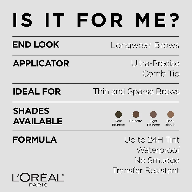 L'Oréal Paris Micro Ink Pen par Brow Stylist, Stylo Microblading , Jusqu'à 24H Teinte, Brunette Claire Tenue Toute La Journée.